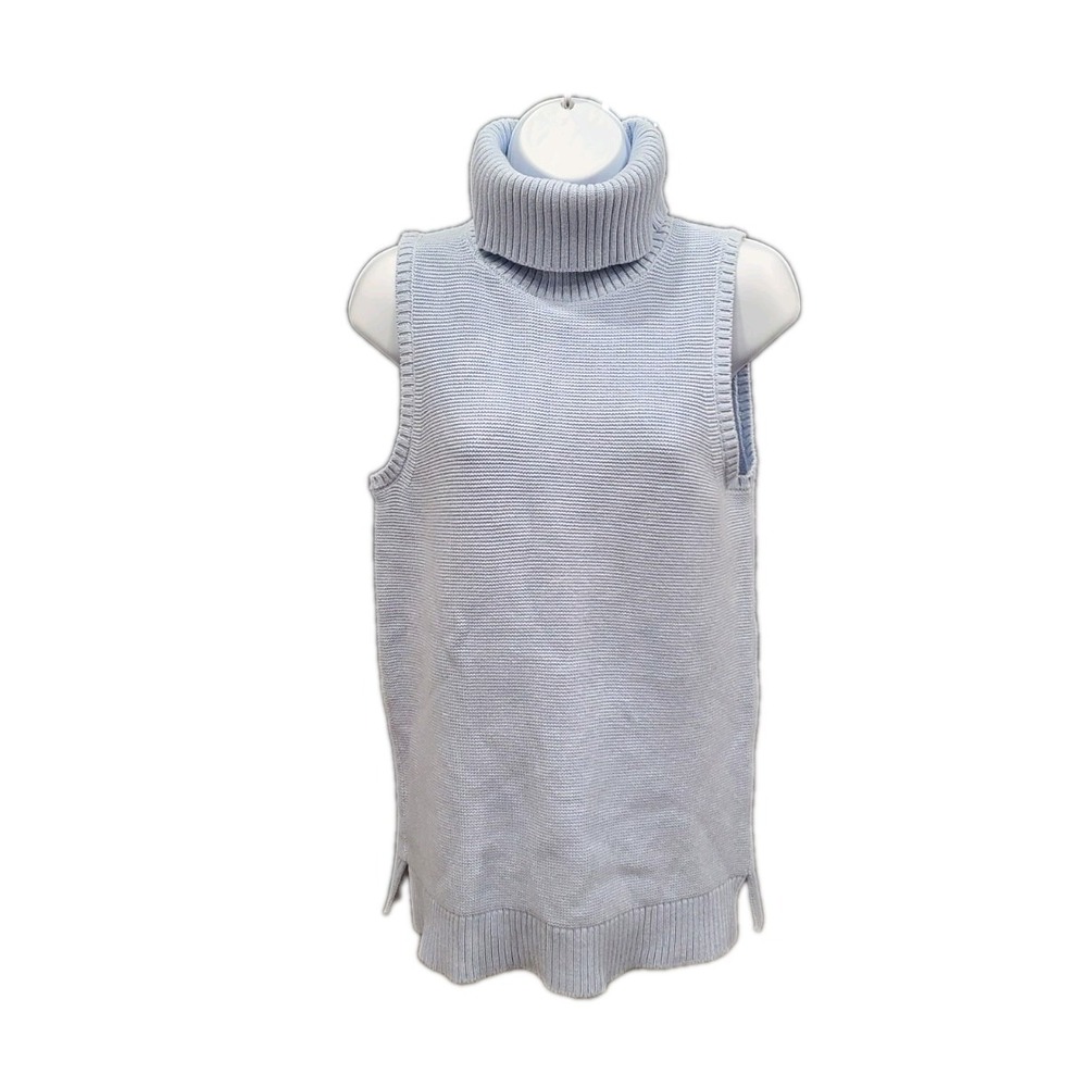 J.Crew Women's Sleeveless Soft Turtleneck Blue Sweater Sz S Quiet luxury NWT